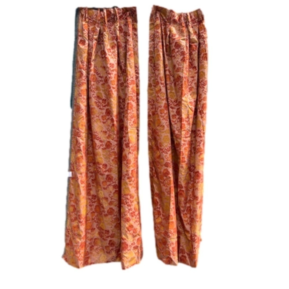 Set Of 2 Damask Orange Embossed Velvet Custom Made Drape